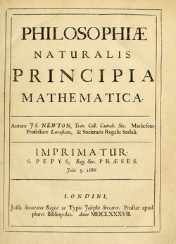 Title page of the 1687 first edition of Philosophiæ Naturalis Principia Mathematica by Isaac Newton