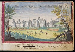 Windsor Castle, where James I was held prisoner. Drawing from the Album amicorum ('Friendship album') of Michael van Meer. Edinburgh University Library