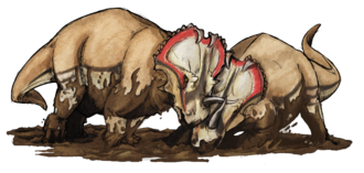 Restoration of two Centrosaurus apertus engaged in intra-specific combat