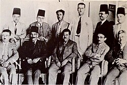 Leading members of Hizb al-Istiqlal, 1932. Al-Qassam was closely associated with the party, particularly with Rashid al-Hajj Ibrahim, seated second from left