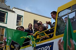 Kerry team celebrating with Sam Maguire Cup in Tralee in 2007