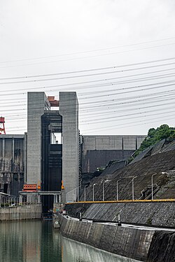 The ship lift, a kind of elevator, can lift vessels of up to 3,000 tonnes in a fraction of the time required to transit the staircase locks.