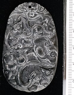 Chinese zodiac pendant with five rats climbing ruyi, bat at top of pendant