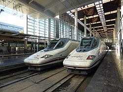 AVE rolling stock at the Madrid Atocha station
