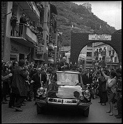 Co-Prince Charles de Gaulle in the streets of Sant Julià de Lòria in Andorra, October 1967