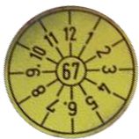 Old style safety test sticker, 1967[m]