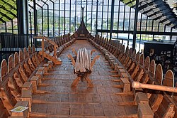 The replica of the Myklebust ship on display at Sagastad. Assumed to be the largest found Viking ship in terms of displacement.