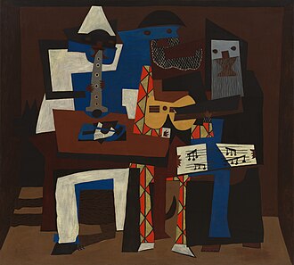 Pablo Picasso, Three Musicians (1921), Museum of Modern Art, New York, USA (MoMA). Three Musicians is a classic example of synthetic cubism.[63]