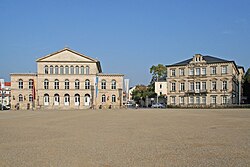 Schlossplatz with Landestheater and Palais Edinburgh