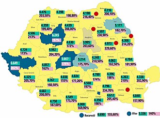 Map of net wages in Romania (lei) at the end of 2024 and changes since 2015, by county