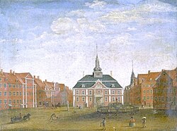 The 18th century city hall seen from Gammeltorv c. 1750.