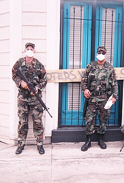 U.S. Army Infantry on patrol in New Orleans in an area previously underwater, September 2005