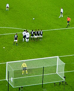 Beckham lining up a free kick for England in 2008