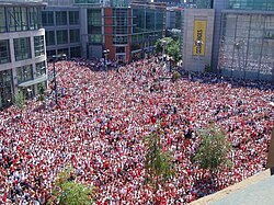 England fans in Manchester during a 2006 FIFA World Cup game shown on the BBC Big Screen
