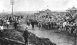 Rhodesian volunteers leaving Salisbury for service in the Second Boer War, 1899