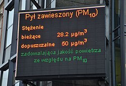 Air quality information on PM10 displayed in Katowice, Poland
