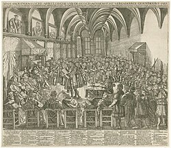 Charles V, Holy Roman Emperor receives the Augsburg Confession, 1530