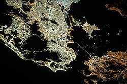 Satellite view of Greater Rio de Janeiro at night seen from ISS