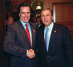 Romney with President George W. Bush in 2002