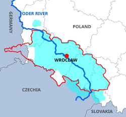 Map of Austrian and Prussian Silesia with modern national borders: