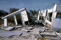Severe damage to homes in Key West after Hurricane Betsy