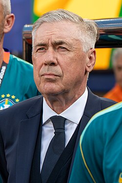 Carlo Ancelotti, the head coach of the Brazil national football team since 26 May 2025, after leaving his former club Real Madrid.
