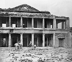 The interior of the Secundra Bagh, several months after its storming during the second relief of Lucknow. Albumen silver print by Felice Beato, 1858