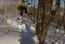 Freeride snowboarding, in areas off the main trails