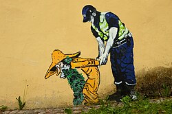 Social-critical work about the war on drugs by Edward von Lõngus in Tartu, Estonia