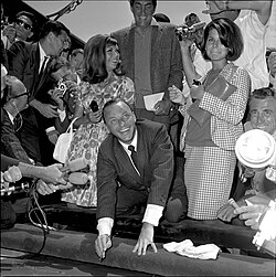 Sinatra leaving his signature in concrete at Grauman's Chinese Theatre in Hollywood, California on July 21, 1965