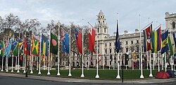 Flags of the Commonwealth countries in Parliament Square, London on Commonwealth Day