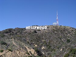 The Hollywood sign in the Hollywood Hills has come to represent the American film industry.