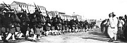 Japanese infantry during the occupation of Seoul, Korea, in 1904