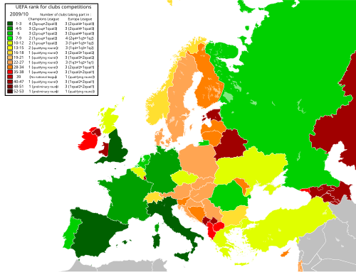 UEFA member countries by club competition entry entitlements, 2009/10