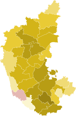 Languages spoken by district Kannada 30–40% 40–50% 50–60% 60–70% 70–80% 80–90% 90–100% Tulu 40–50%