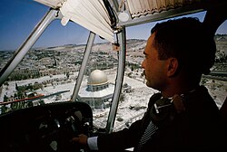 King Hussein flying over the Temple Mount while it was under Jordanian control, 1965