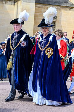 King Charles III and Queen Camilla wearing their insignia on Garter Day in 2024.