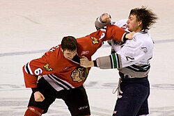 Fighting is prohibited by the rules but is common in North America.