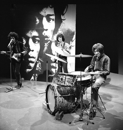 Mitch Mitchell playing a classic four-piece kit in the Jimi Hendrix Experience.