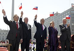 The first five presidents of Chile since its Transition to democracy (1990–2022), celebrating the Bicentennial of Chile