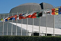 Flags of member nations at the United Nations Headquarters, pictured in 2007