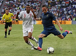 Ribéry taking on Ashley Cole of England at UEFA Euro 2012
