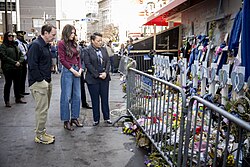 Louisiana Governor Jeff Landry, Homeland Security Secretary Kristi Noem, and New Orleans Mayor LaToya Cantrell at the Bourbon Street memorial, February 3, 2025