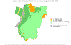 Köppen climate map of Tucumán Province
