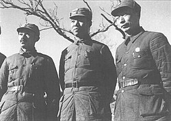 Guan Xiangying, Peng Zhen and Nie Rongzhen in 1938 during the formation of the CCP Northern Bureau