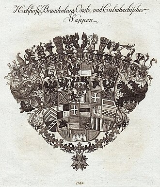 Arms of the Margrave of Brandenburg-Ansbach, with fifteen crested helms