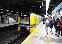 Train entering Plaza Miserere Station, A Line, Buenos Aires Underground