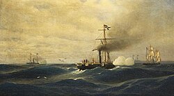 Painting of Meteor in battle with Bouvet, by Robert Parlow [de]