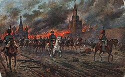 Napoleon retreating during the Fire of Moscow, after the failed French invasion