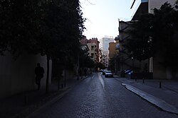 Rue Monot in the morning, looking East towards Sodeco Square